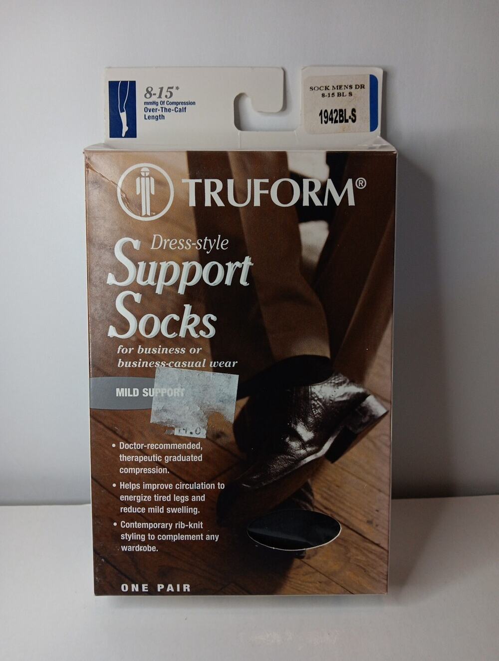 Truform Men's Socks Over The Calf Dress Style: 8-15 mmHg S BLACK (1942BL-S)